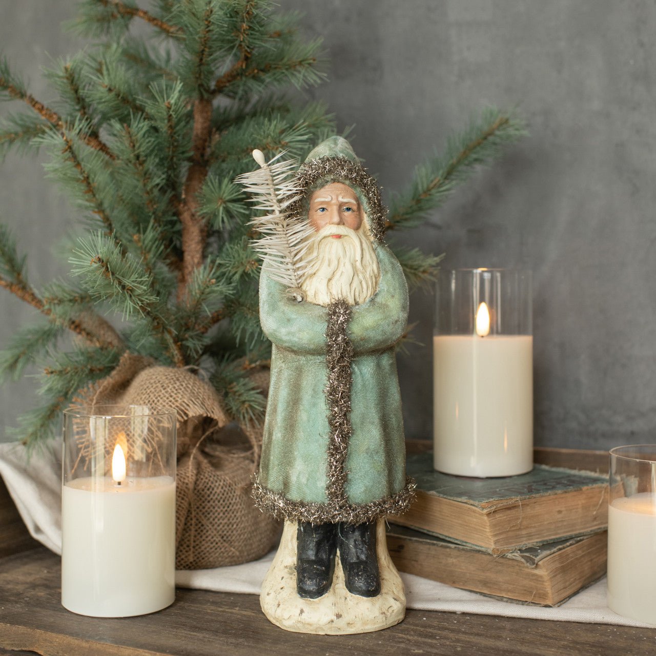 Primitive Christmas Ragon 12&quot; Soft Blue Velvet German Belsnickle Santa Goose Feather - The Primitive Pineapple Collection