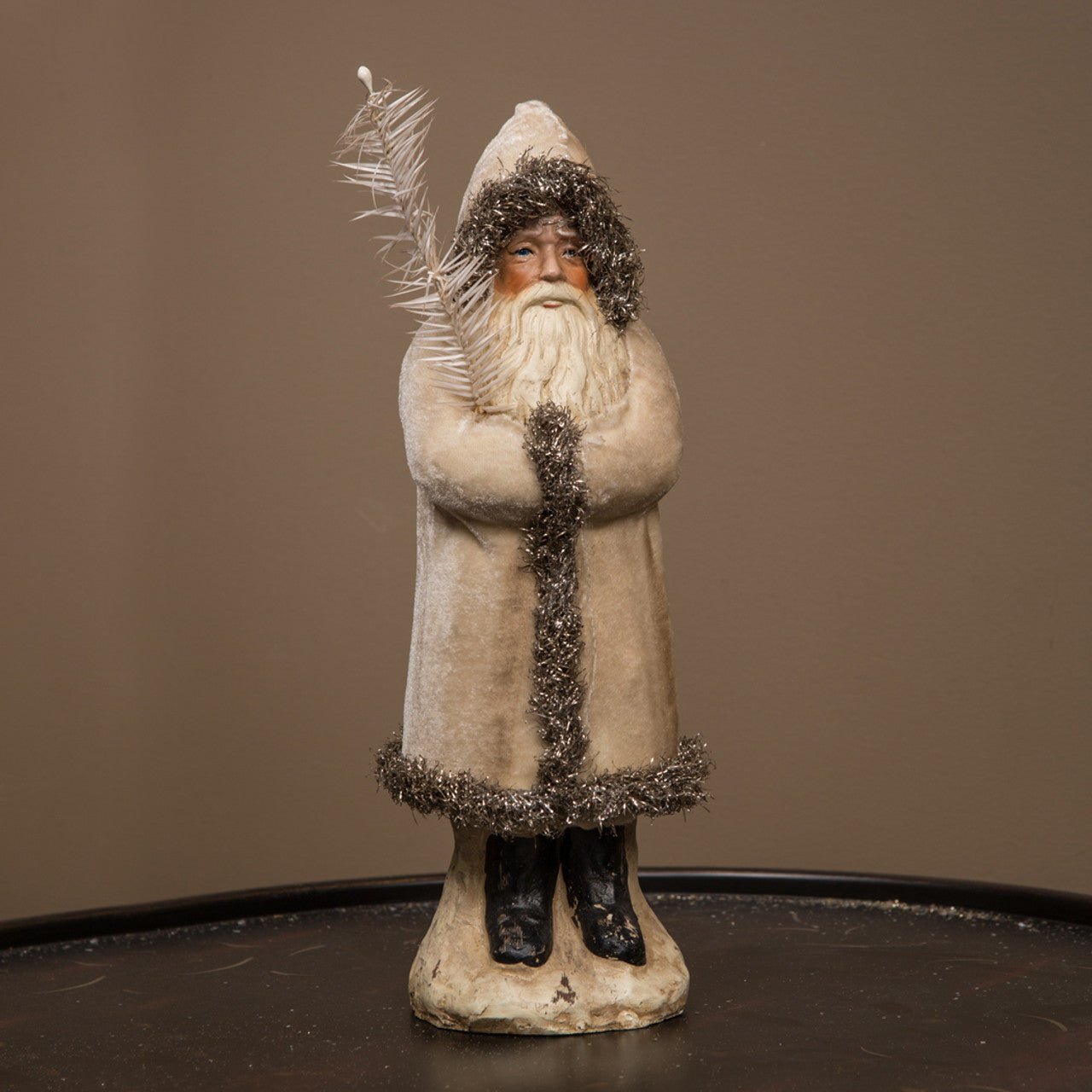 Primitive Christmas Ragon 12&quot;Ivory Velvet German Belsnickle Santa Goose Feather - The Primitive Pineapple Collection