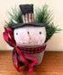 Primitive Folk Art Snowman Head in Pot of Christmas Greens 11" Top Hat - The Primitive Pineapple Collection
