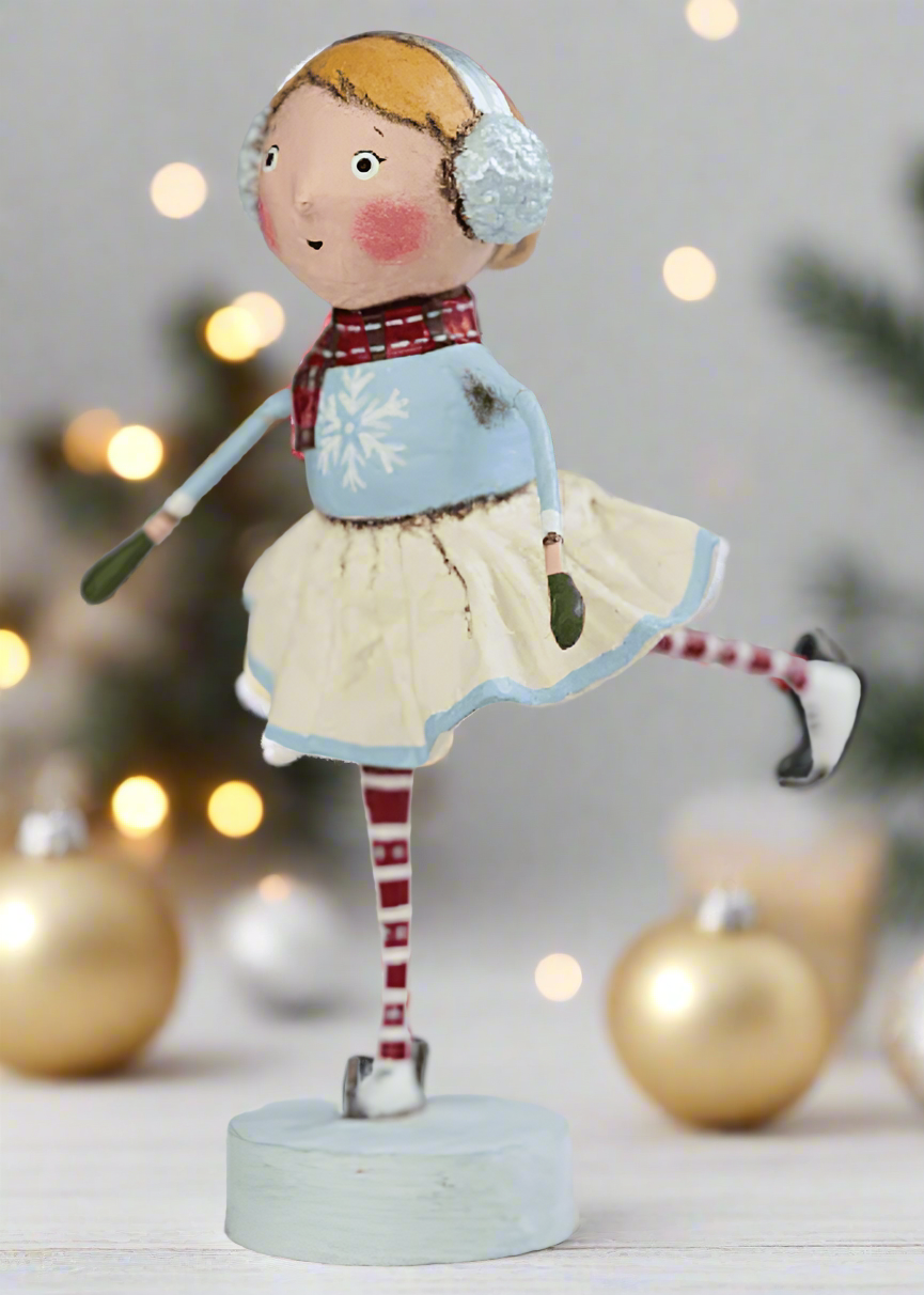 Christmas Folk art Lori Mitchell Skating Katie Girl Figurine 12267 - The Primitive Pineapple Collection