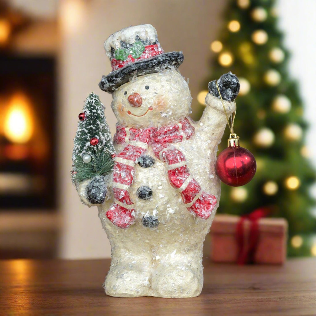 Ragon House Christmas 10" Snowman w/ Tree & Bulb Authorized Dealer - The Primitive Pineapple Collection