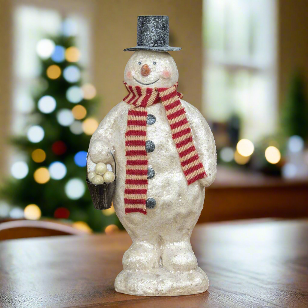 Primitive Christmas Ragon Retro Snowman w/ Bucket 9&quot; 13803 - The Primitive Pineapple Collection