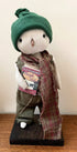 Primitive Folk Art Snowman on Stand 13" w/ Sleigh Ride Book Green Hat - The Primitive Pineapple Collection