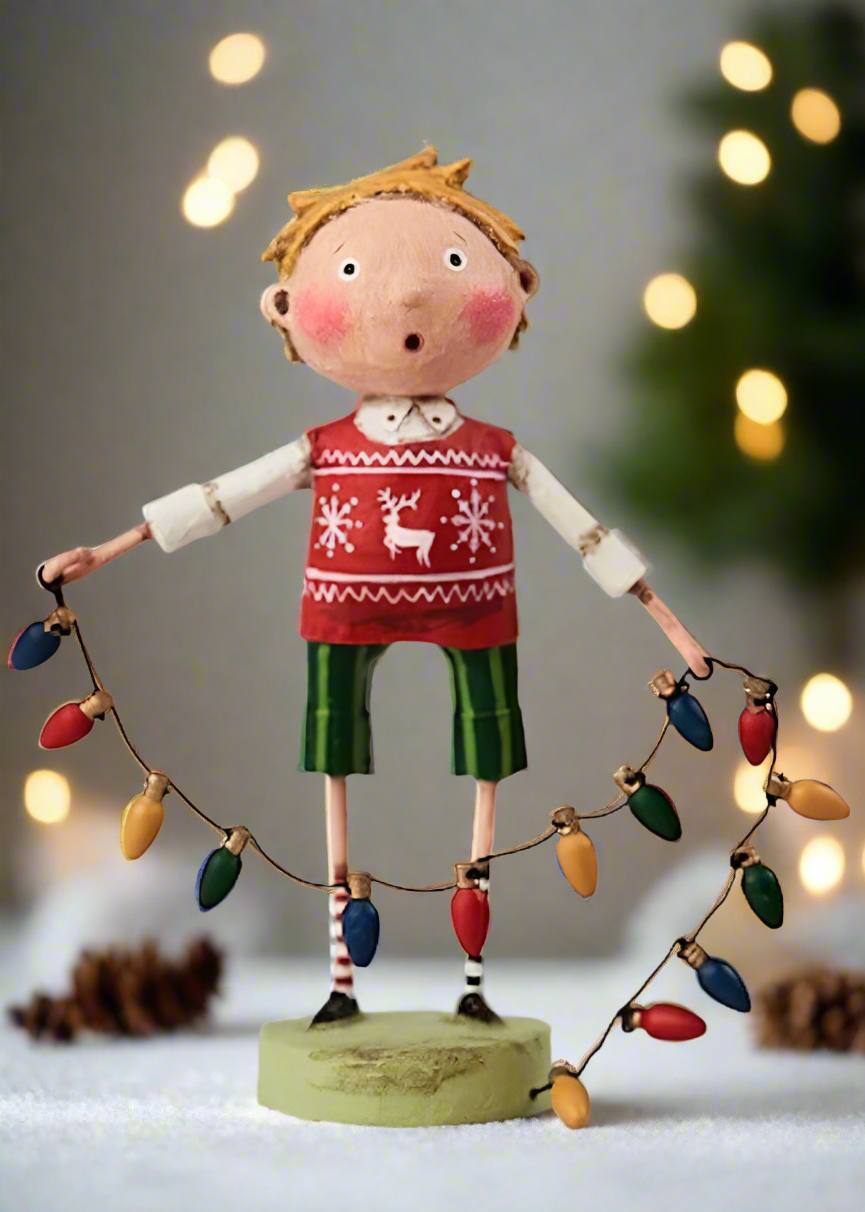 Christmas Lori Mitchell All Lit Up Boy w/ Lights Figurine Collectible 14466 2022 - The Primitive Pineapple Collection