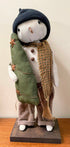 Primitive Folk Art Christmas Snowman on Stand 17" w/ Tree Blue Hat - The Primitive Pineapple Collection