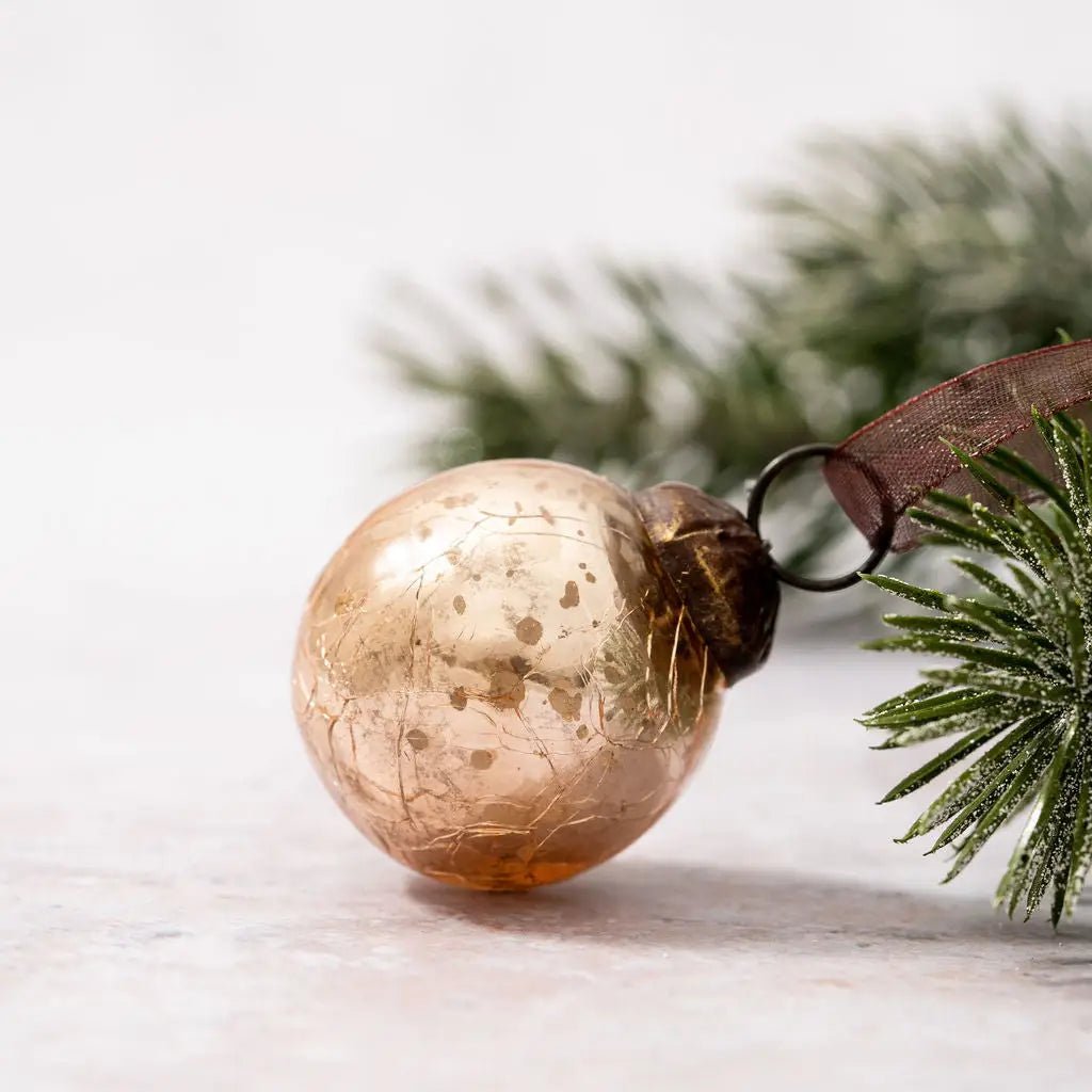 Christmas Handmade 6 pc Small 1&quot; Crackle Glass Ball Ornaments Vintage /Retro Look - The Primitive Pineapple Collection