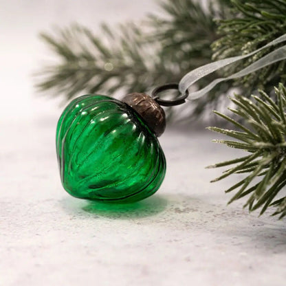 Christmas 6 pc Handmade 1&quot; Glass Christmas Lantern Shape Ornament Vintage Look - The Primitive Pineapple Collection