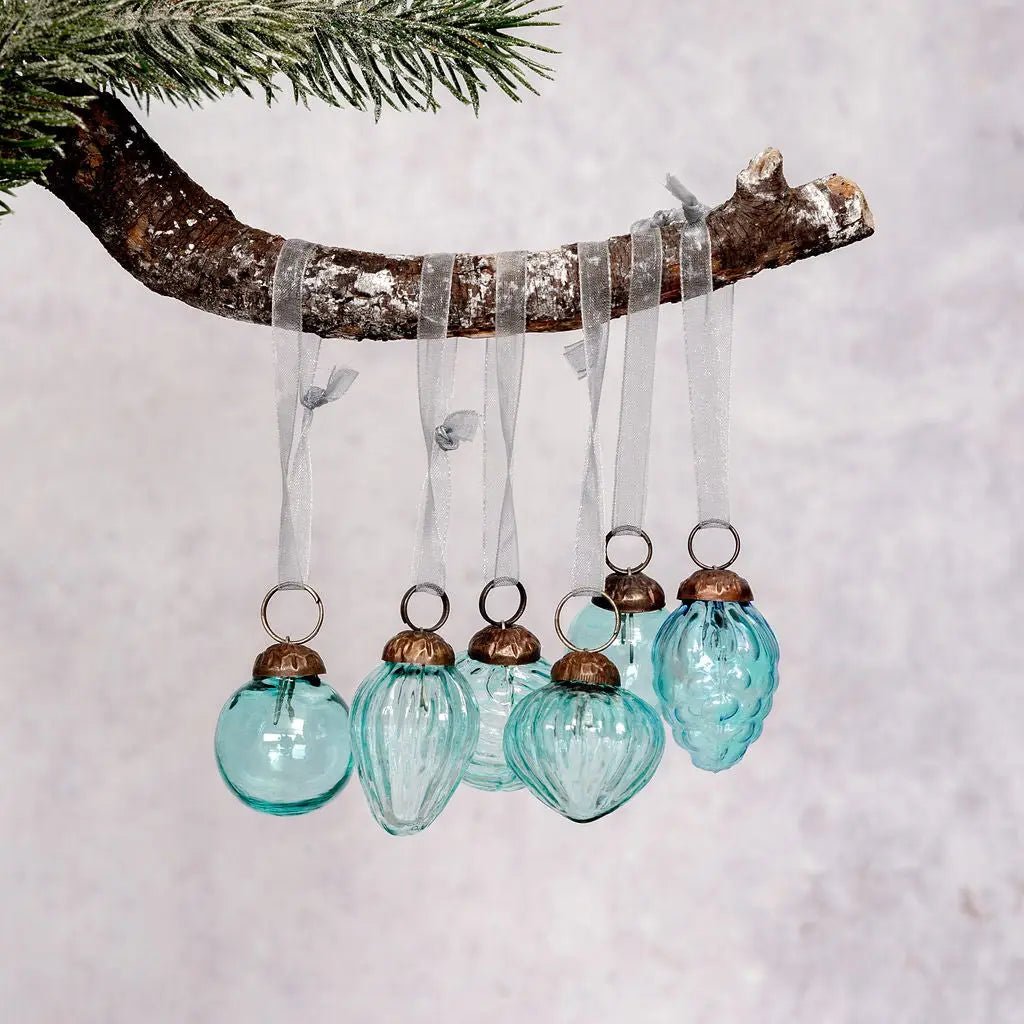 Handcrafted Christmas Handcrafted 1&quot; Mixed Design Glass Ornaments 6 pc Retro - The Primitive Pineapple Collection