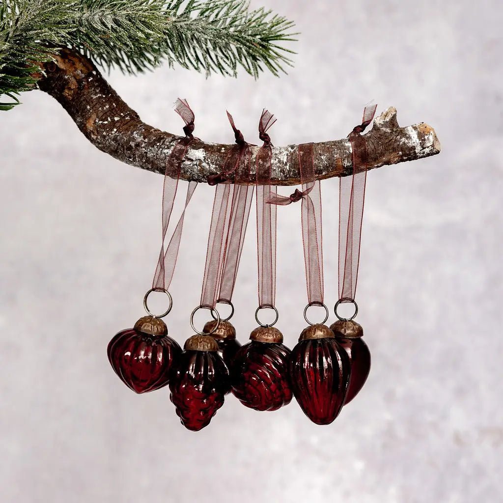 Handcrafted Christmas Handcrafted 1&quot; Mixed Design Glass Ornaments 6 pc Retro - The Primitive Pineapple Collection