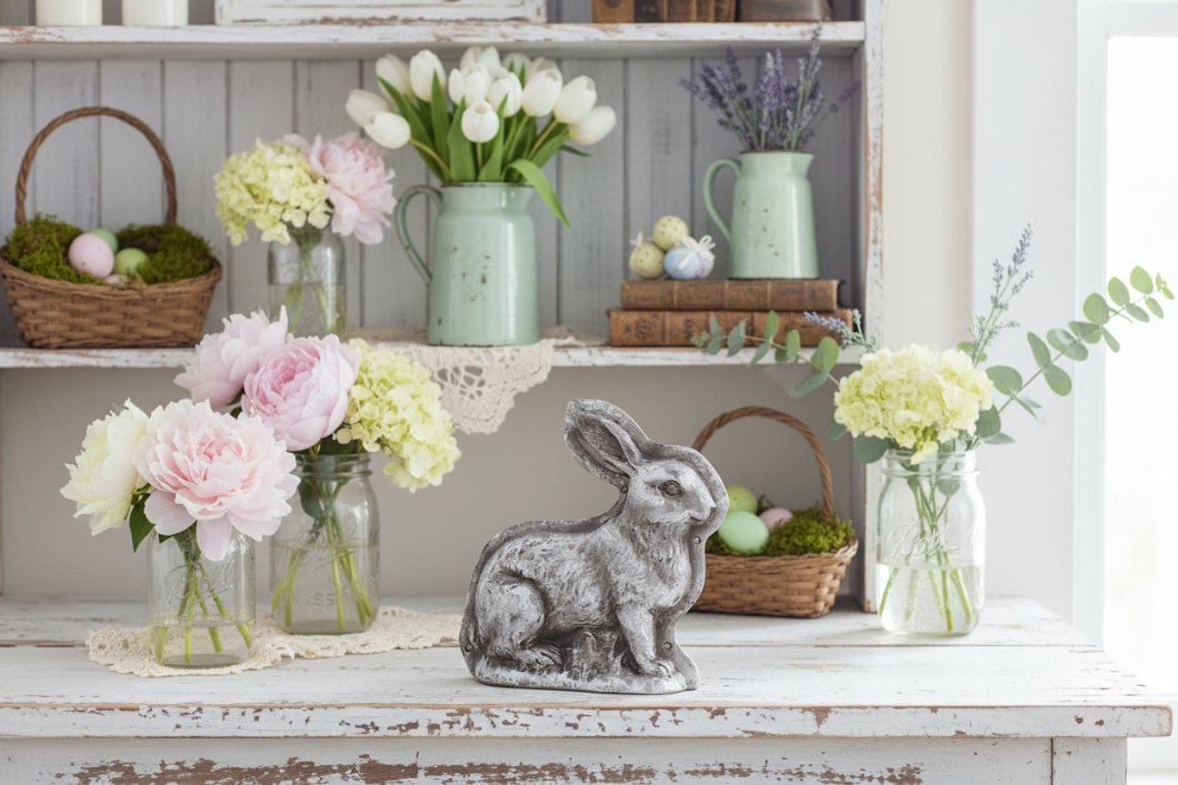 Primitive Farmhouse Faux 7.5" Embossed Chocolate Bunny Mold Shelf Sitter - The Primitive Pineapple Collection