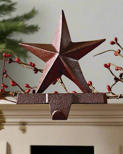 Primitive Christmas Red Iron Star Stocking Holder/ Hanger - The Primitive Pineapple Collection