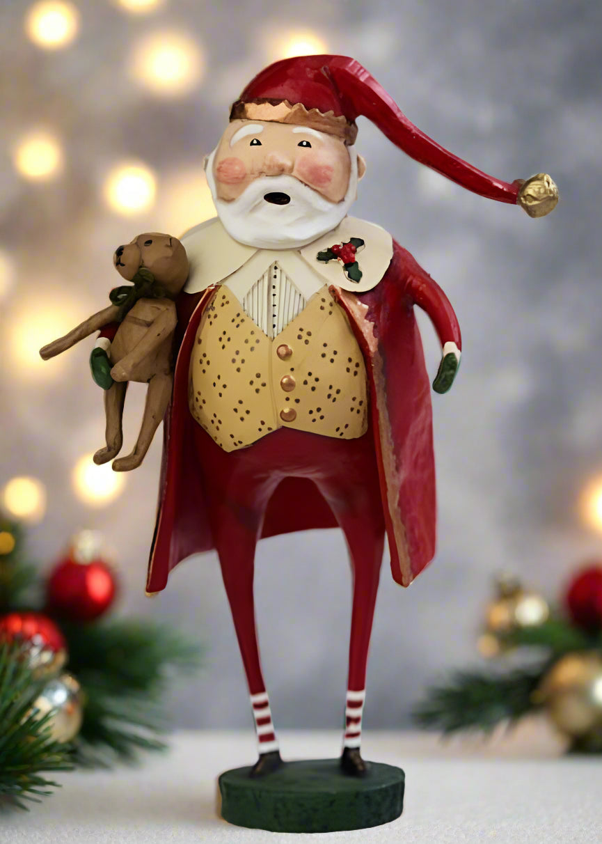 Christmas Cheer Santa w/ Teddy Bear Figurine Lori Mitchell 23449 - The Primitive Pineapple Collection