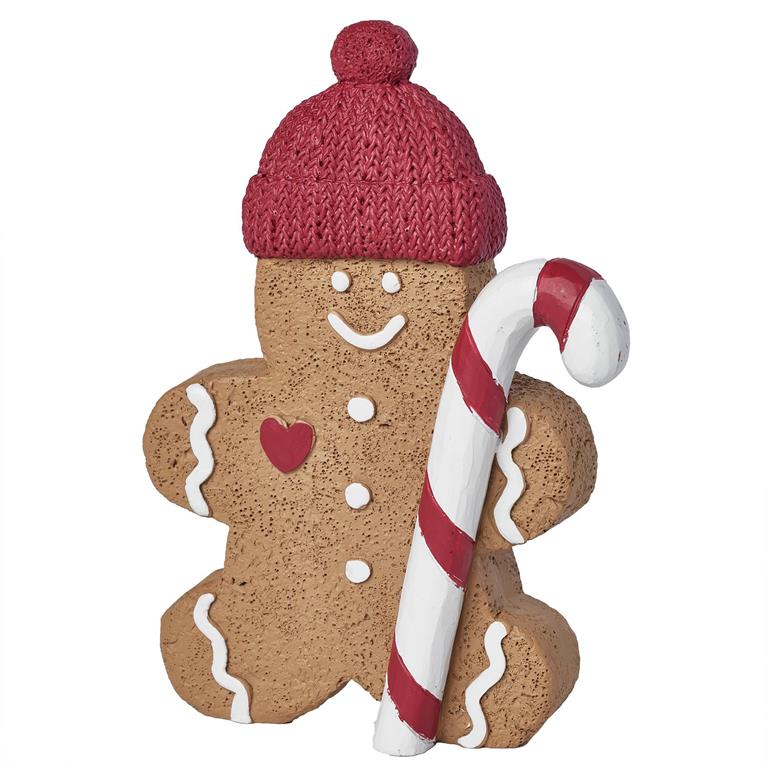 Christmas Blossom Bucket Gingerbread Man w/ Candy Cane Figurine - The Primitive Pineapple Collection