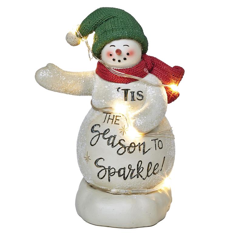 Christmas Blossom Bucket Tis The Season To Sparkle Snowman with Led Lights - The Primitive Pineapple Collection
