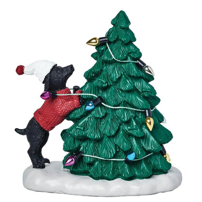 Christmas Blossom Bucket Dog Decorating Christmas Tree with Lights Figurine - The Primitive Pineapple Collection