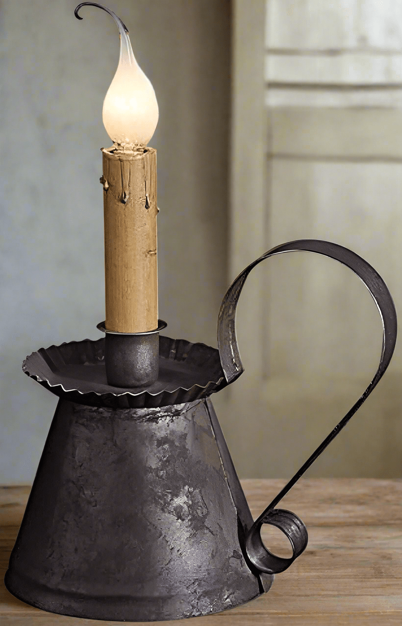 Primitive Colonial Electric Dunkirk Chamberstick Light w/ Silicone Bulb - The Primitive Pineapple Collection