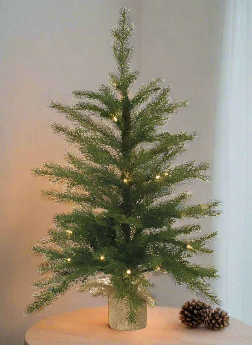 Primitive Rustic 3Ft Christmas Pine Tree Burlap Base Pre Lit - The Primitive Pineapple Collection