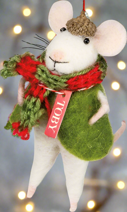 Primitive/Country Christmas Felt Mouse Toby Ornament - The Primitive Pineapple Collection