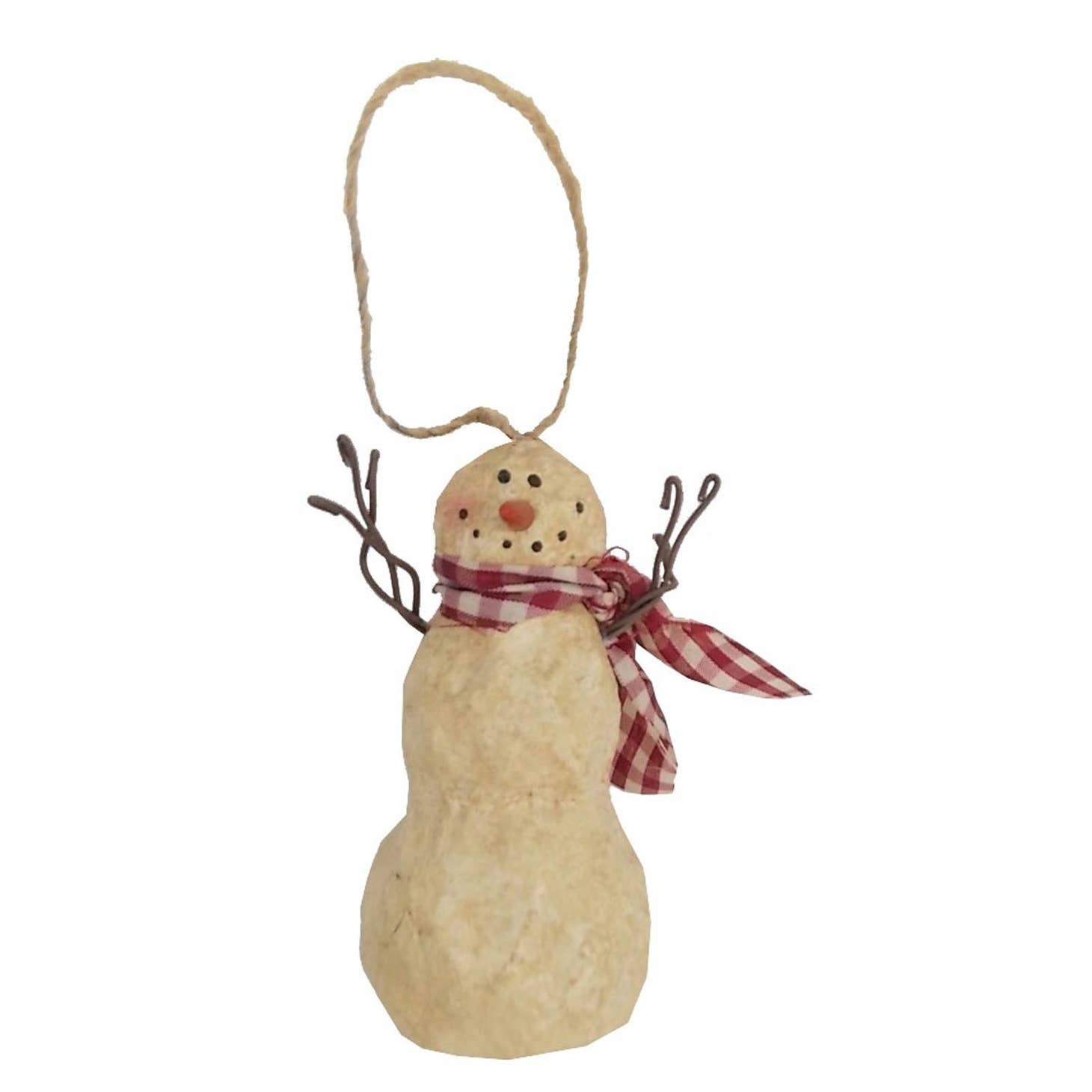 Primitive Christmas 4.5&quot; Snowman w/ Tin Bendable Arms Ornament - The Primitive Pineapple Collection