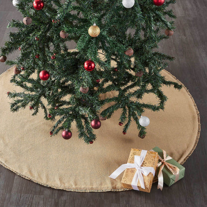 Christmas Holiday Yuletide Burlap Tan Tree Skirt 48&quot; - The Primitive Pineapple Collection