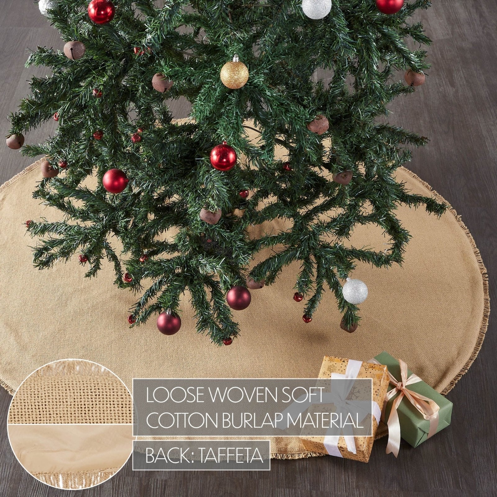 Christmas Holiday Yuletide Burlap Tan Tree Skirt 48&quot; - The Primitive Pineapple Collection