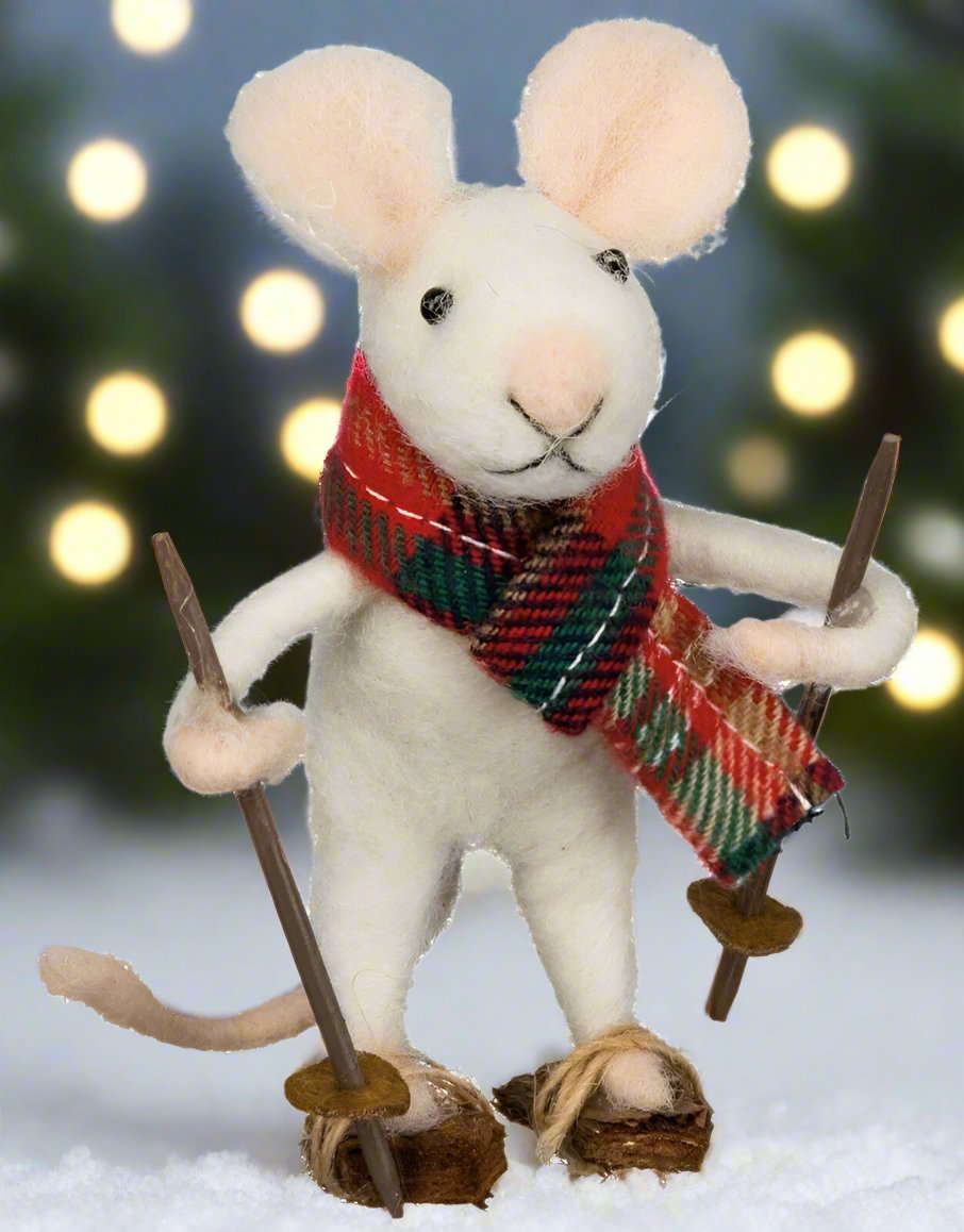 Primitive/Country Christmas Felt Skiing Mouse Ornament - The Primitive Pineapple Collection