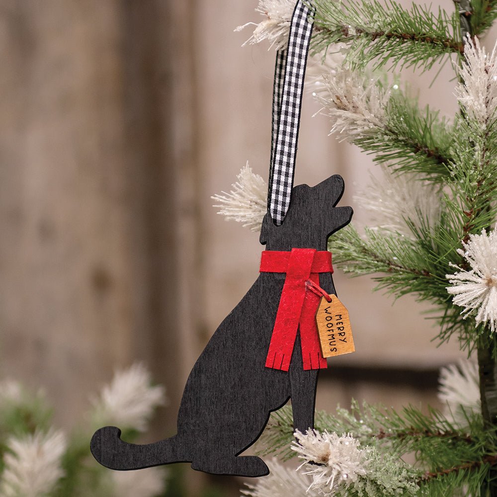 Primitive Christmas Farmhouse Merry Woofmas Dog With Scarf Ornament - The Primitive Pineapple Collection