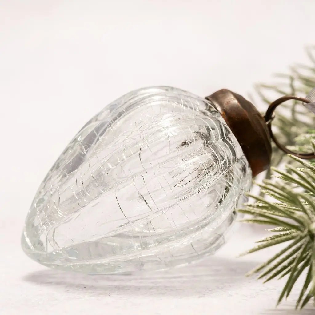 Christmas Handmade 3” Medium Ribbed Glass Pinecone Christmas Bauble - The Primitive Pineapple Collection