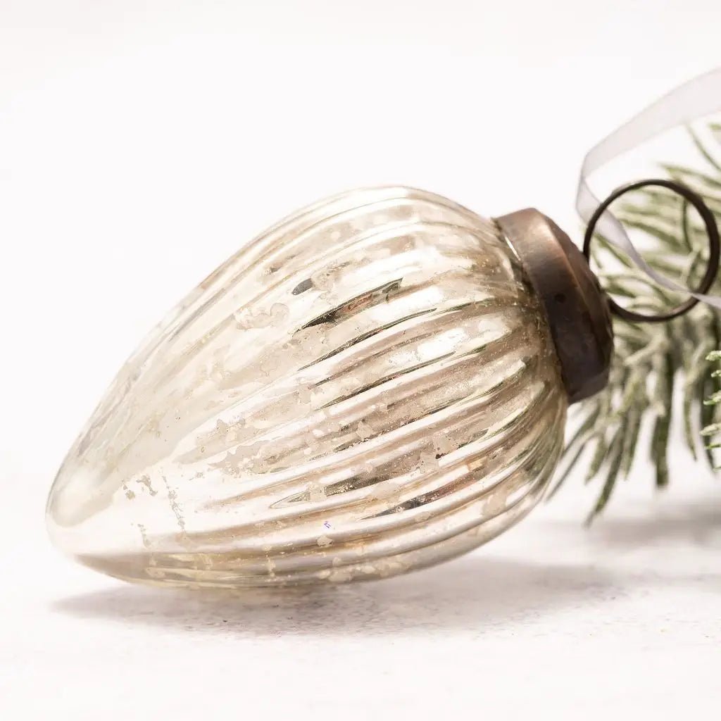 Christmas Handmade 3” Medium Ribbed Glass Pinecone Christmas Bauble - The Primitive Pineapple Collection