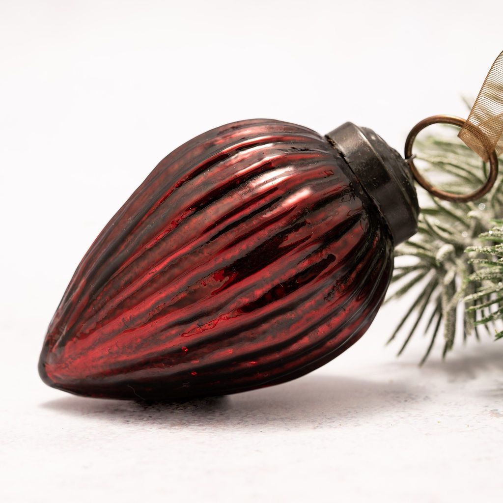 Christmas Handmade 3” Medium Ribbed Glass Pinecone Christmas Bauble - The Primitive Pineapple Collection
