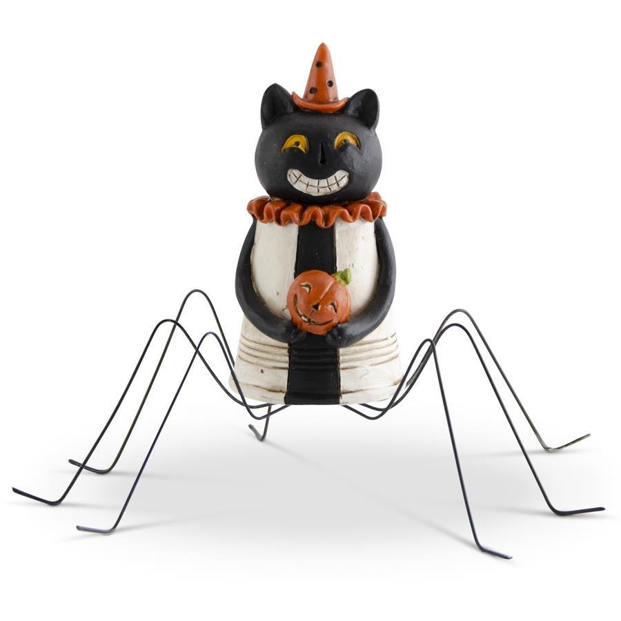 Folk Art Halloween 4.5 Inch Resin Spider Black Cat Metal Leg - The Primitive Pineapple Collection