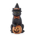 Folk Art Halloween 7.5 Inch Black Resin Cat w/Witch Hat & LED Jack O Lantern - The Primitive Pineapple Collection