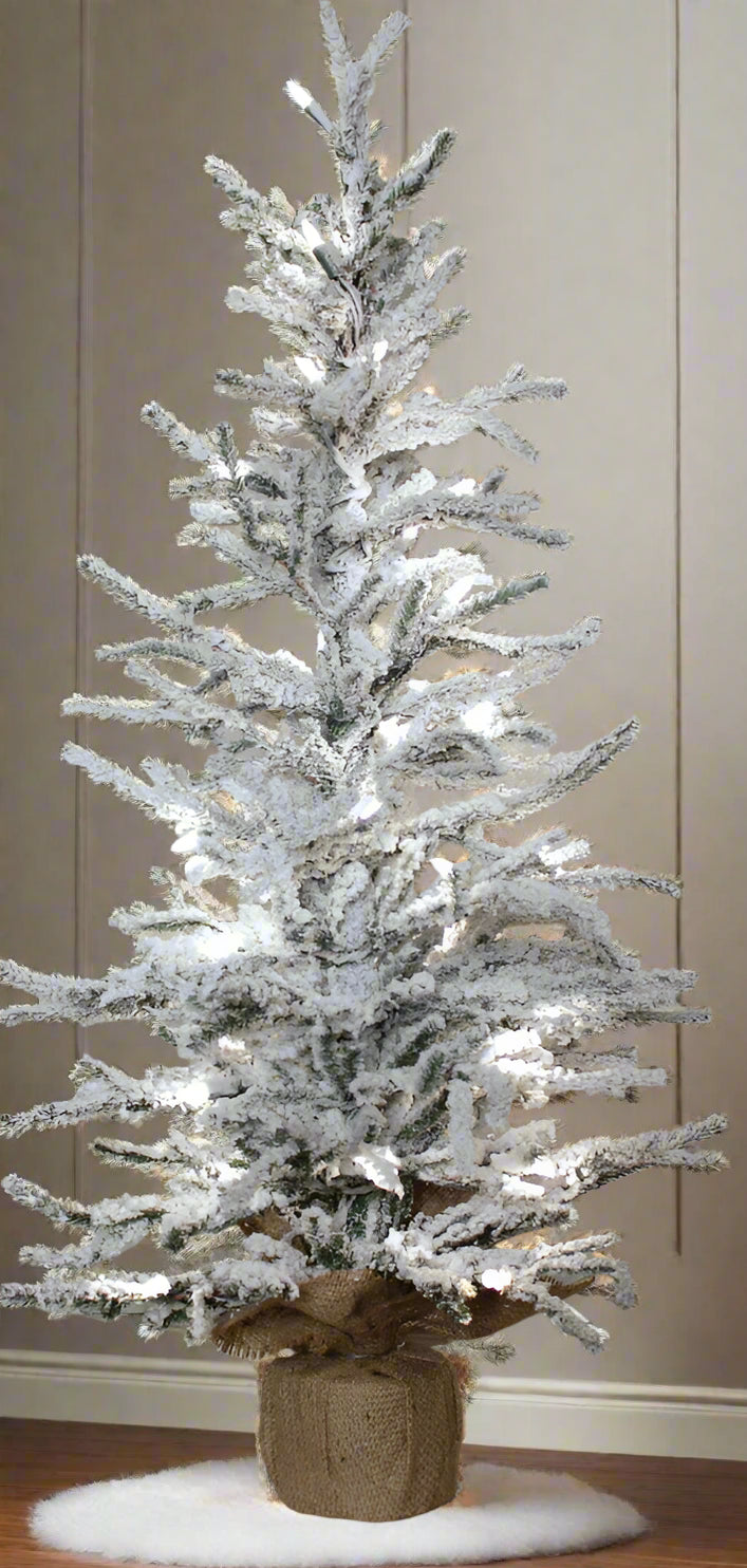 Primitive Rustic 36" Christmas Snowy Pine Tree Burlap Base Pre Lit - The Primitive Pineapple Collection