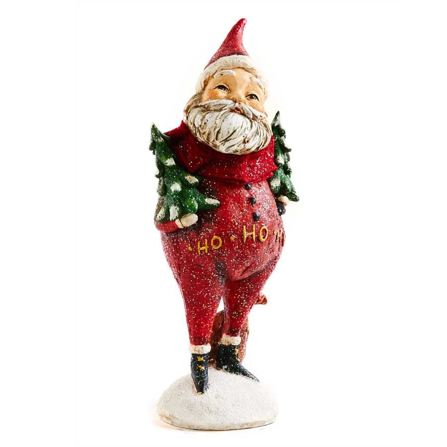 Primitive Vintage look Christmas 8.5” Ho Ho Ho Resin Santa with Tree Figurine - The Primitive Pineapple Collection