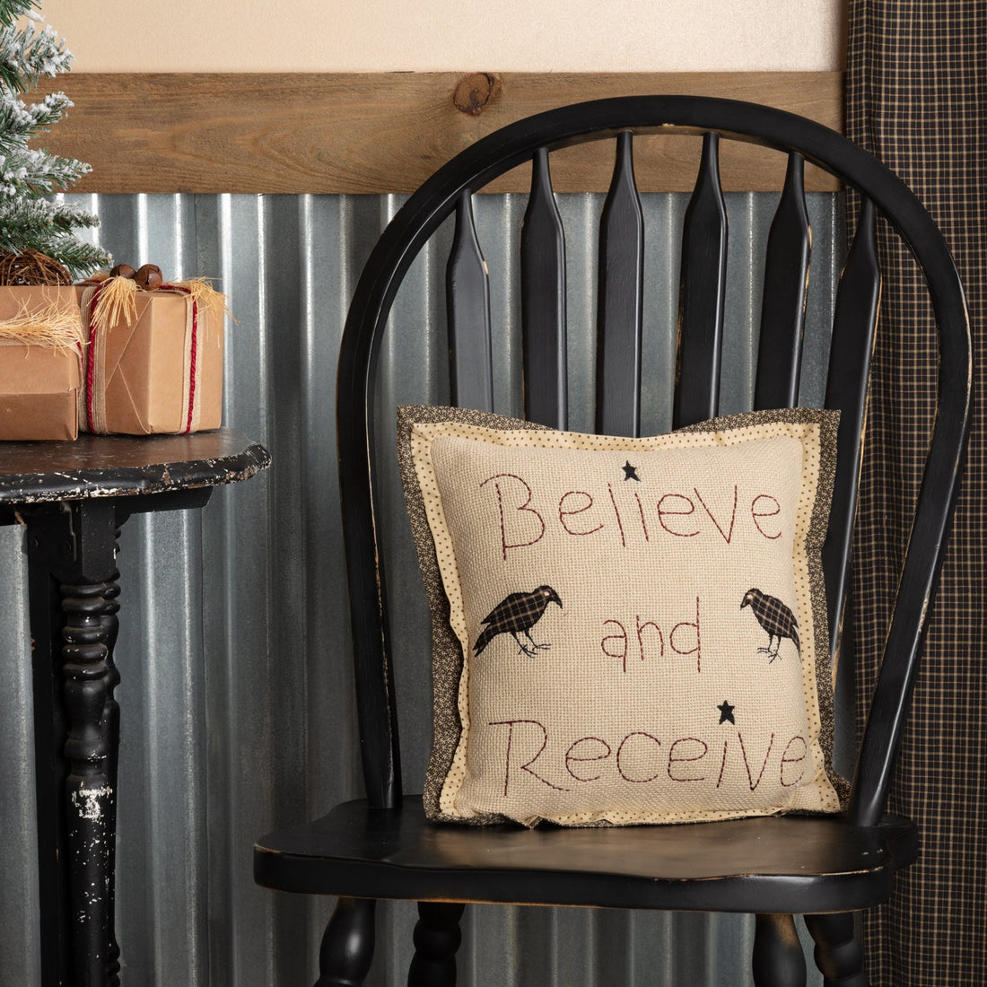 Primitive Farmhouse Kettle Grove Believe and Receive Pillow 12x12 - The Primitive Pineapple Collection