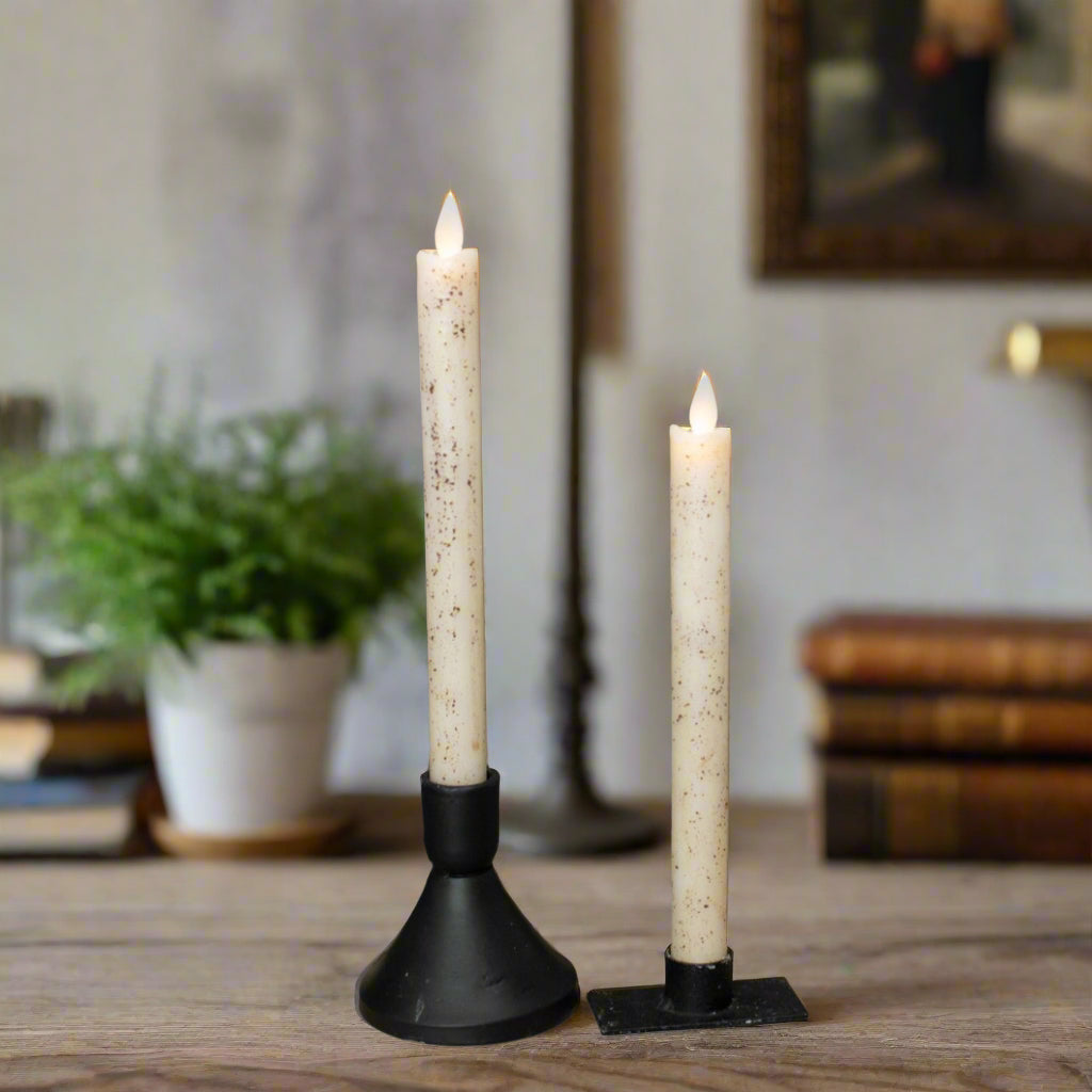 Primitive Country 9.5" Moving Flame 2 pc Cream Taper Candle 6hr timer - The Primitive Pineapple Collection