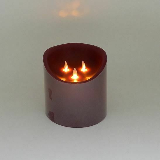 Christmas 3 wick Flickering Flameless LED Candle Light w/ Timer 6&quot; x 6&quot; Red - The Primitive Pineapple Collection
