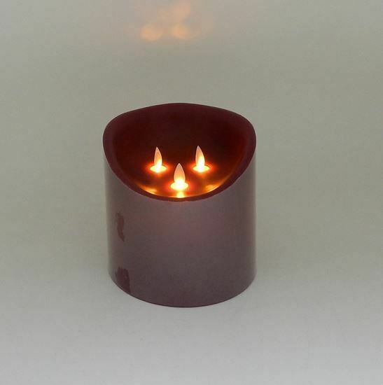 Christmas 3 wick Flickering Flameless LED Candle Light w/ Timer 6" x 6" Red - The Primitive Pineapple Collection