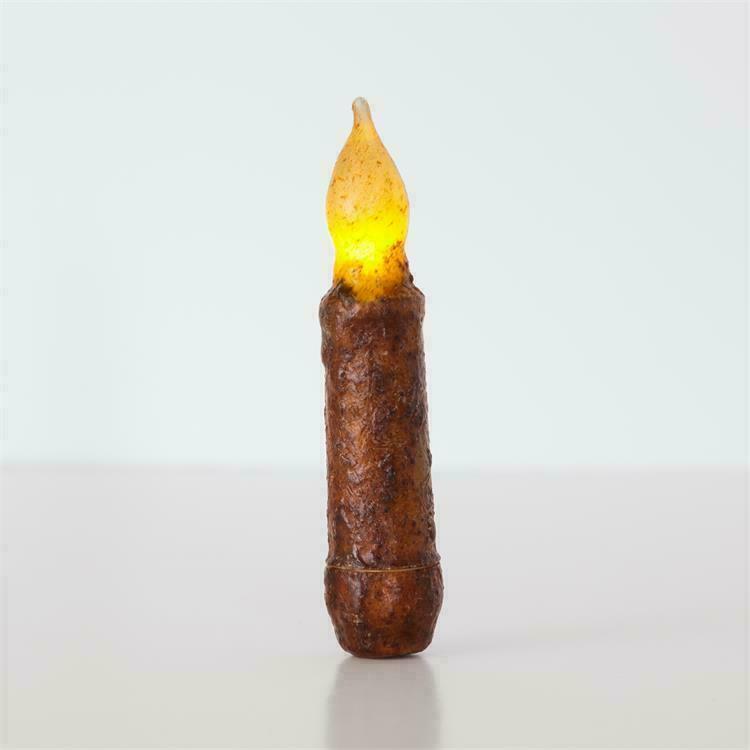 Primitive/Country 4&quot; Battery Operated Mustard Taper Candle W/Timer - The Primitive Pineapple Collection