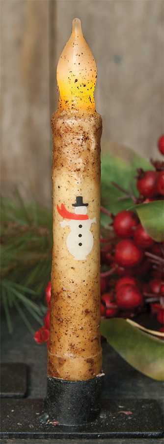 PRIMITIVE 6" Snowman Taper Candle Timer Burnt Ivory Christmas Holiday - The Primitive Pineapple Collection