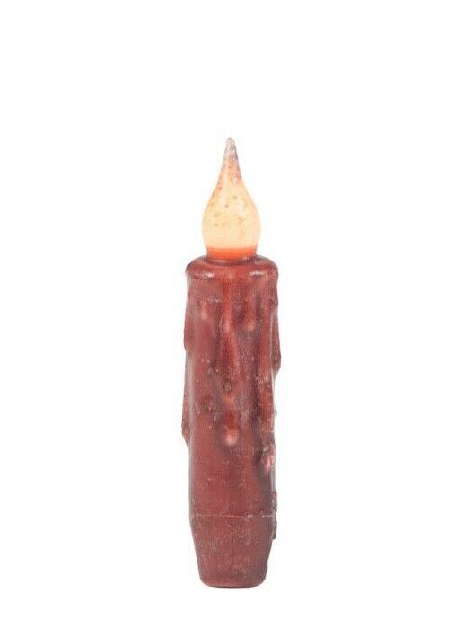 Primitive/Country 4&quot; Battery Operated Burgundy Taper Candle W/Timer - The Primitive Pineapple Collection