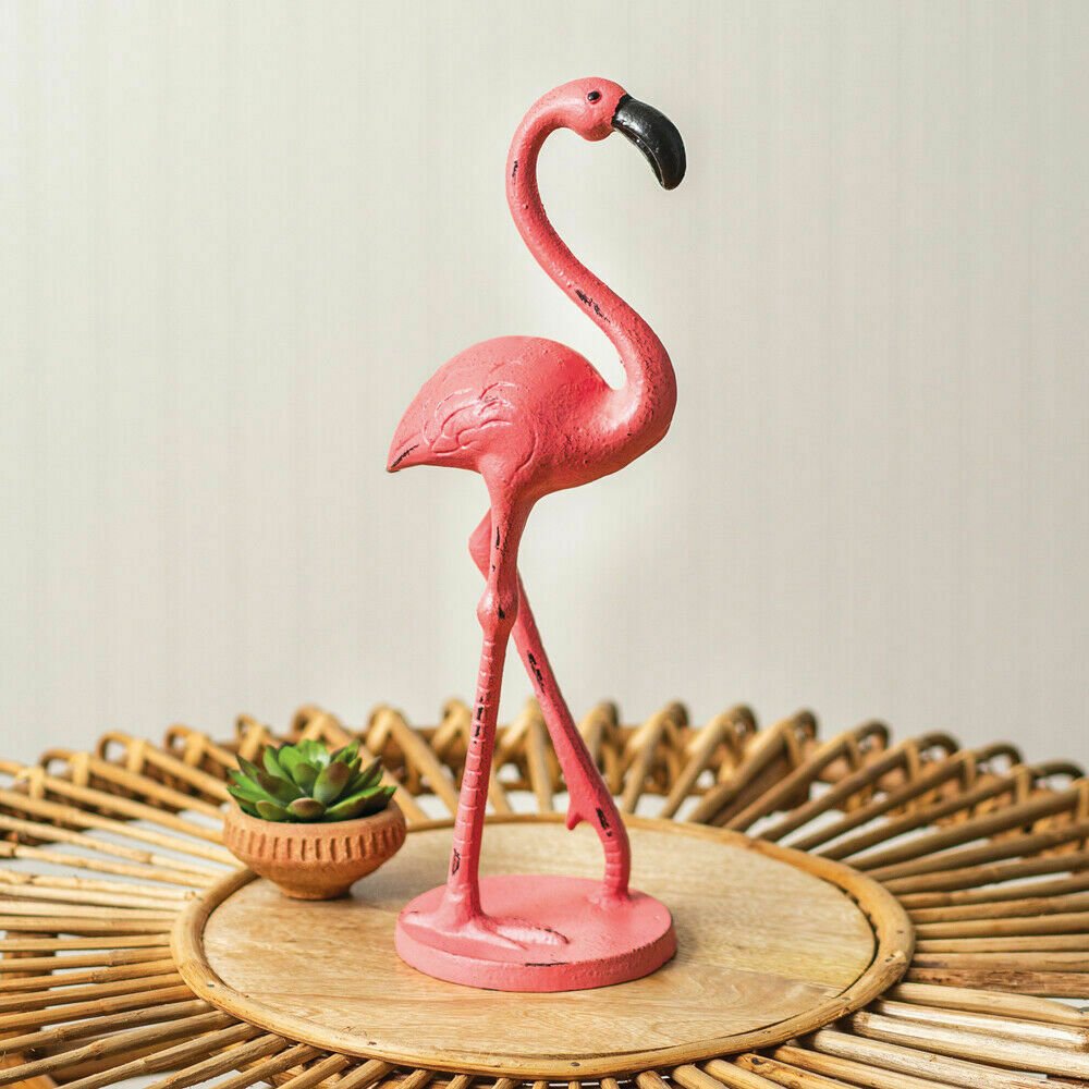 Whimsical Cast Iron Flamingo Statue Outdoor Yard Garden Tabletop - The Primitive Pineapple Collection