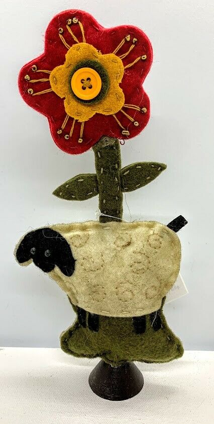 Primitive/Country Felt Sheep /Flower Make Do Stand 9 &quot; - The Primitive Pineapple Collection