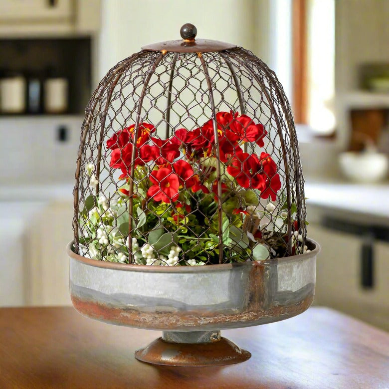 Farmhouse/Country Tin Chicken Wire Dome Planter Cottage - The Primitive Pineapple Collection