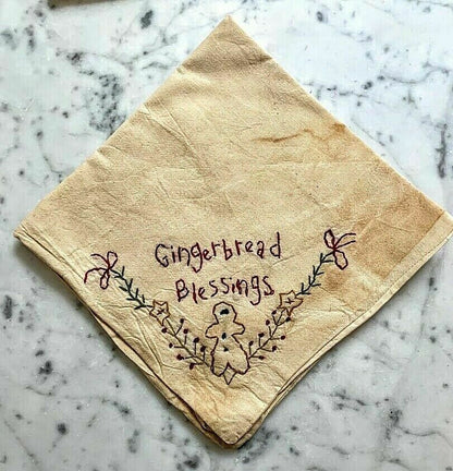 Primitive HandmadeTea Towel/Basket Liner Gingerbread Blessing - The Primitive Pineapple Collection