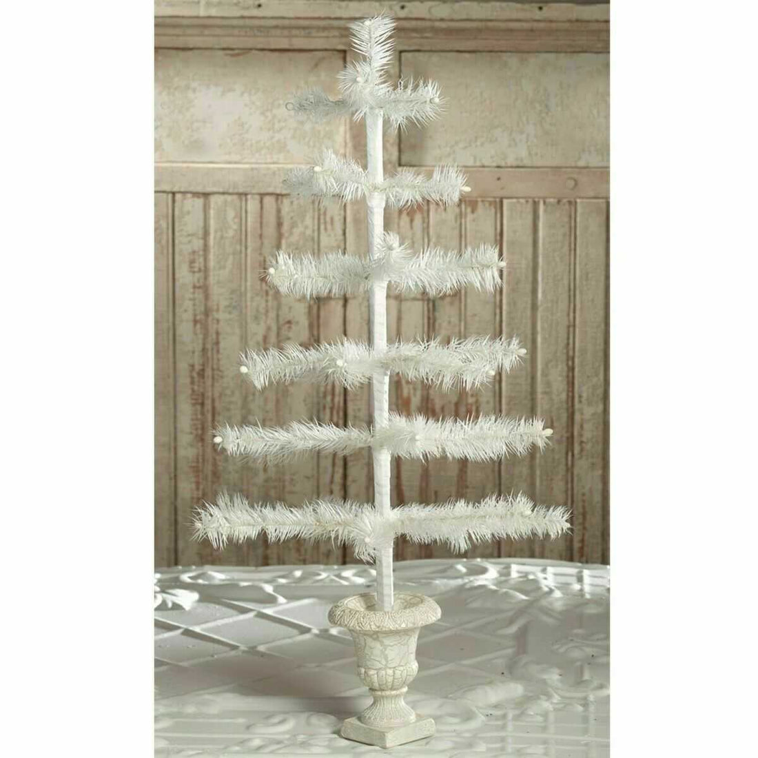 Bethany Lowe 26&quot; Ivory Goose Feather Tree in Urn Base - The Primitive Pineapple Collection