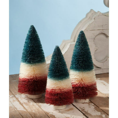 Bethany Lowe USA 4th July Red/White/Blue Bottle Brush Trees 3 pc - The Primitive Pineapple Collection