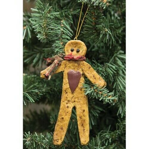 Primitive Country Skinny 5 1/2 inch Resin Gingerbread w/ Heart Ornament - The Primitive Pineapple Collection