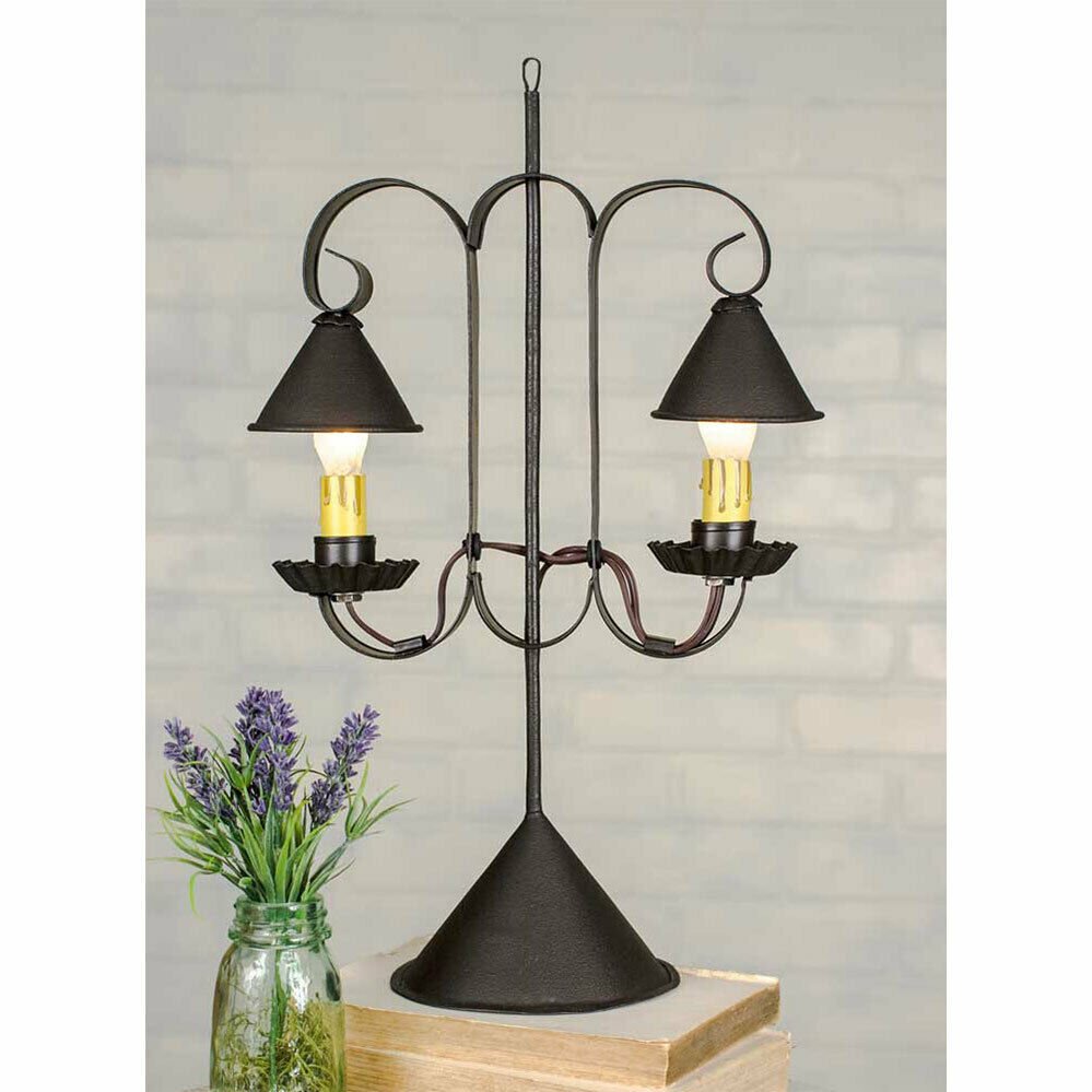 Primitive/ Colonial Double Lamp w/ Hanging Shade Accent Desk Lamp - The Primitive Pineapple Collection