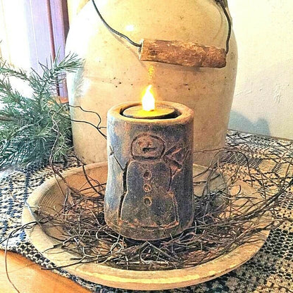 Primitive/Colonial Scented Blackened Beeswax Snowman Flicker Light Christmas - The Primitive Pineapple Collection